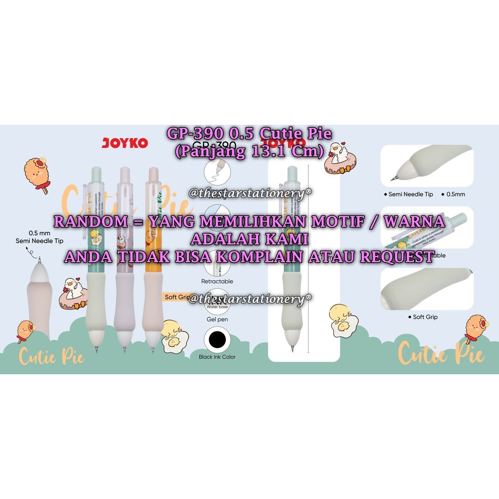 

(1 Biji) GROSIR Gelpen JOYKO GP-390 Cutie Pie 0.5 Black / Gel Pen Pulpen Pena Joyko GP-390 (1 Biji)