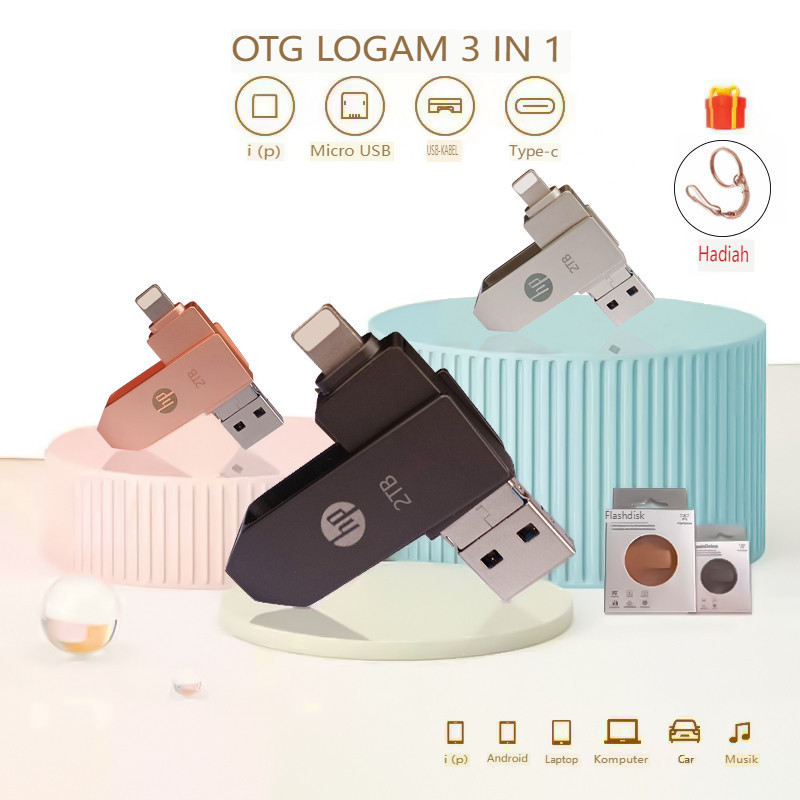 HP 3.0 USB 2TB 3 in 1 OTG Flash Drive Flash Drive Logam Tahan Air Flashdisk berkecepatan tinggi untu