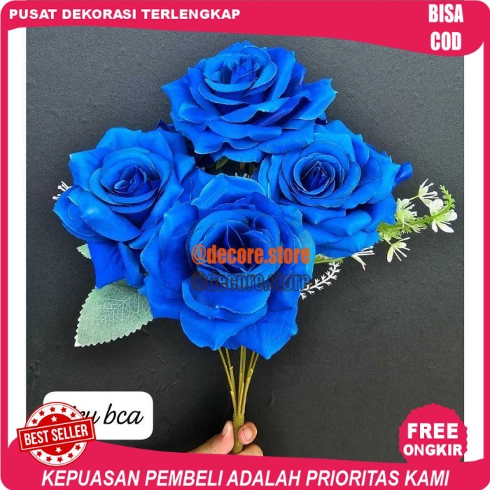 Cod ROSE BIRU K7/ BUNGA MAWAR ARTIFICIAL 7CABANG/ TANAMAN HIAS PLASTIK/ HI - Ungu