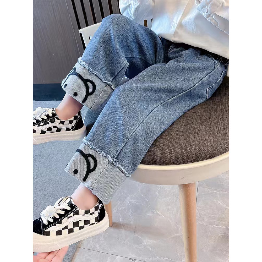 DG67YJ Kulot Panjang Anak Perempuan/celana Jeans Bordir Usia 2-5tahun