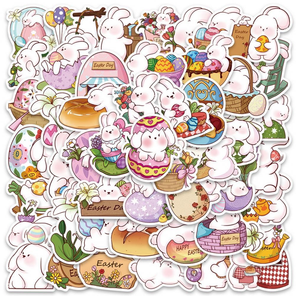 

50Pcs Easter Bunny Stickers Waterproof PVC Cartoon Rabbit Cute Decals DIY Graffiti Stickers For Phone Laptop Tablet Skateboard