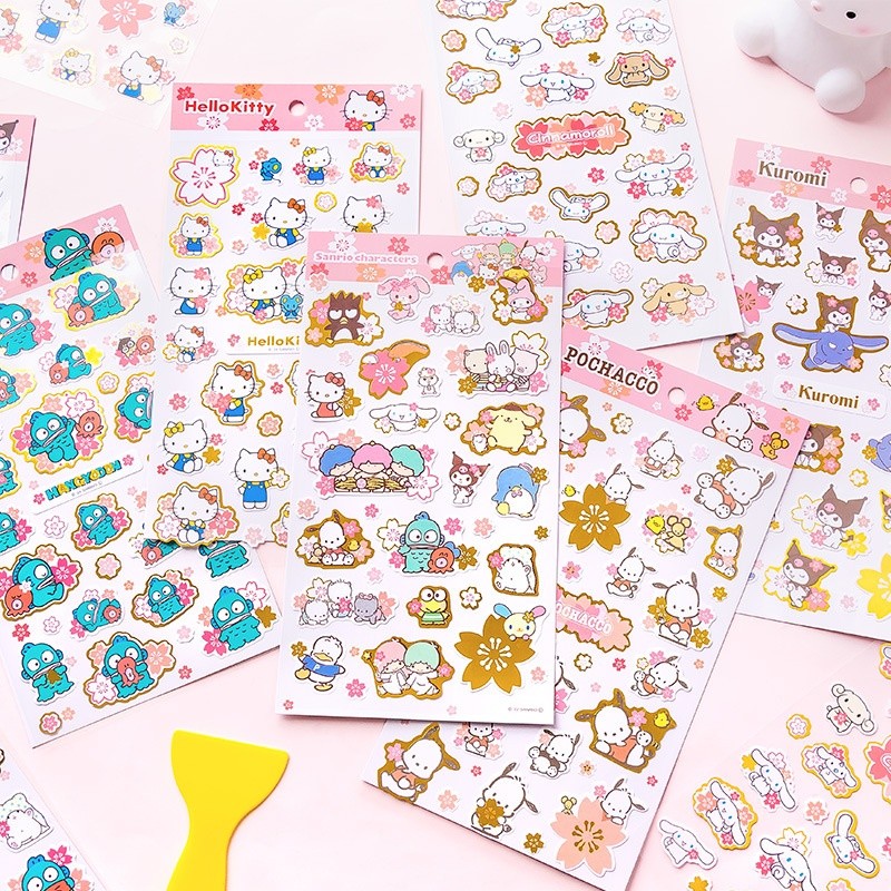 

Sanrio Sakura Kitty Melody Kuromi Sticker Cute Stationery Scrapbooking DIY Diary Decorative Sticker Album Stick School Supply