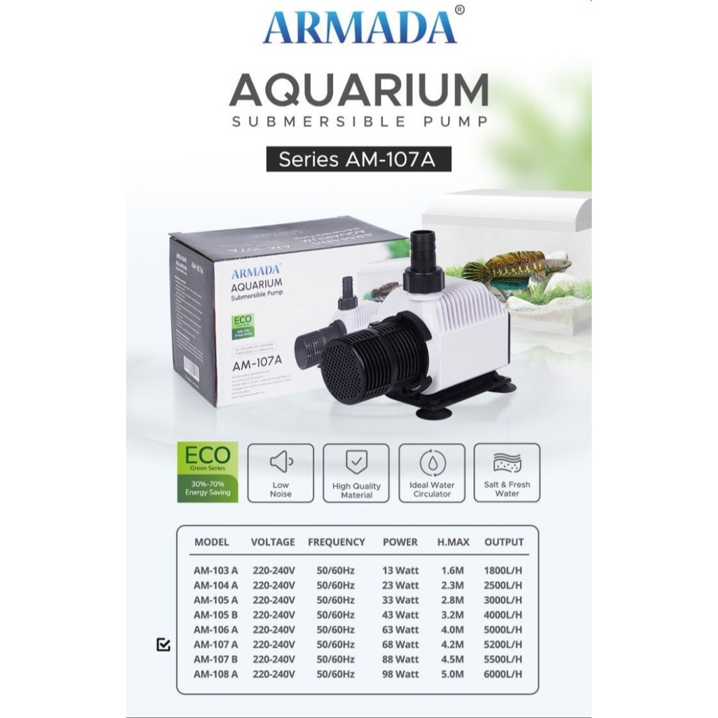 POMPA AQUARIUM CELUP WATER PUMP ARMADA AM 107 A AM-107A KOLAM IKAN KOI ARMADA