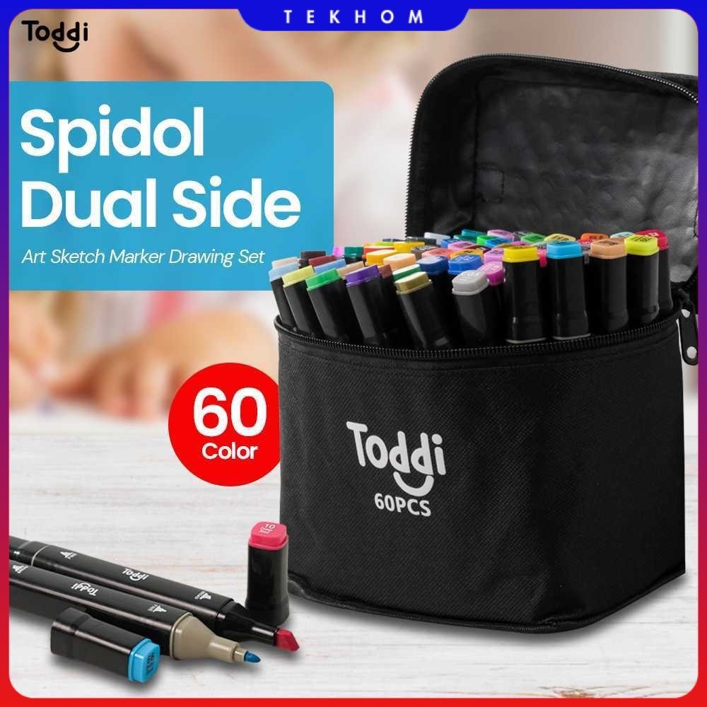 

Toddi Spidol Dual Side Fine Art Brush Pen Art Marker Set 60 Color - HL270