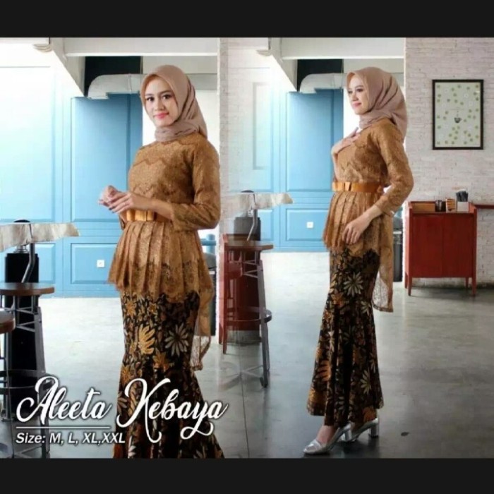 "V.NLN" - SETELAN KEBAYA WANITA/ KEBAYA MODERN HIJAB STYLE MODIS BROKAT/ AURORA - Coklat, ATASAN SAJ
