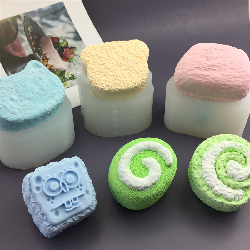 

3D Simulation Swiss Roll Candle Silicone Mold DIY Gypsum Snack Shape Silicone Resin Mold mochi squishy toy moulds