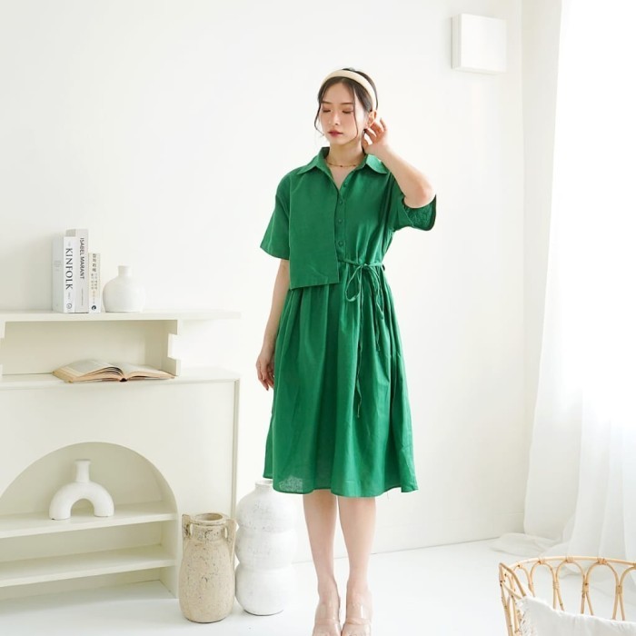 promosi toko Midi Dress Terbaru Natal Imlek Baju Bumil Busui Fit to XL - green