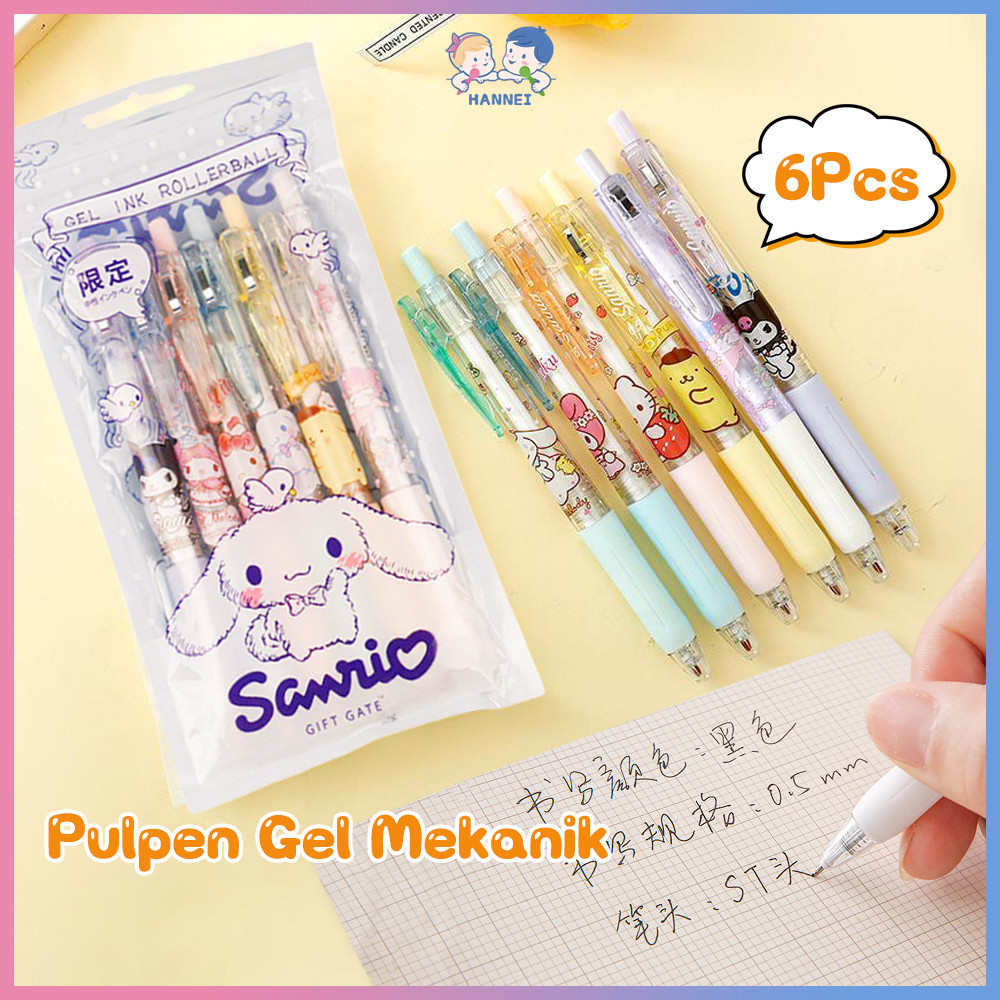 

Hannei 6pcs/set Pulpen Gel Mekanik Motif Karakter Ballpoint Mekanik Pulpen Set Pulpen Aesthetic Korea