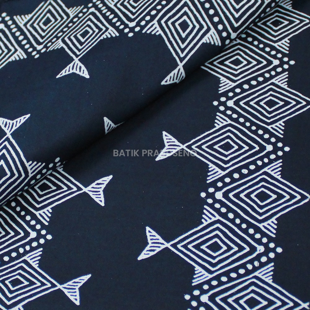 Batik Prabuseno Kain Batik Print  Ikan Besar Biru Dongker Seri Kalanata Meteran Premium  Kekinian Ae