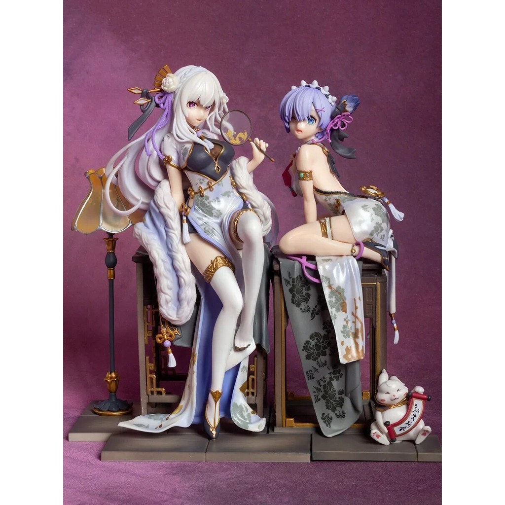Anime Figure Re0:Life in A Different World From Zero Kawaii Cheongsam Rem Emilia Figurine 22CM Toy f