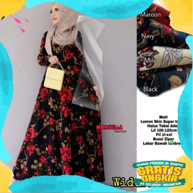 Widuri Maxy By Marsella Baju Gamis Wanita Muslimah Busui Jumbo XXL - XXXL Lemon Skin Motif Bunga Maw
