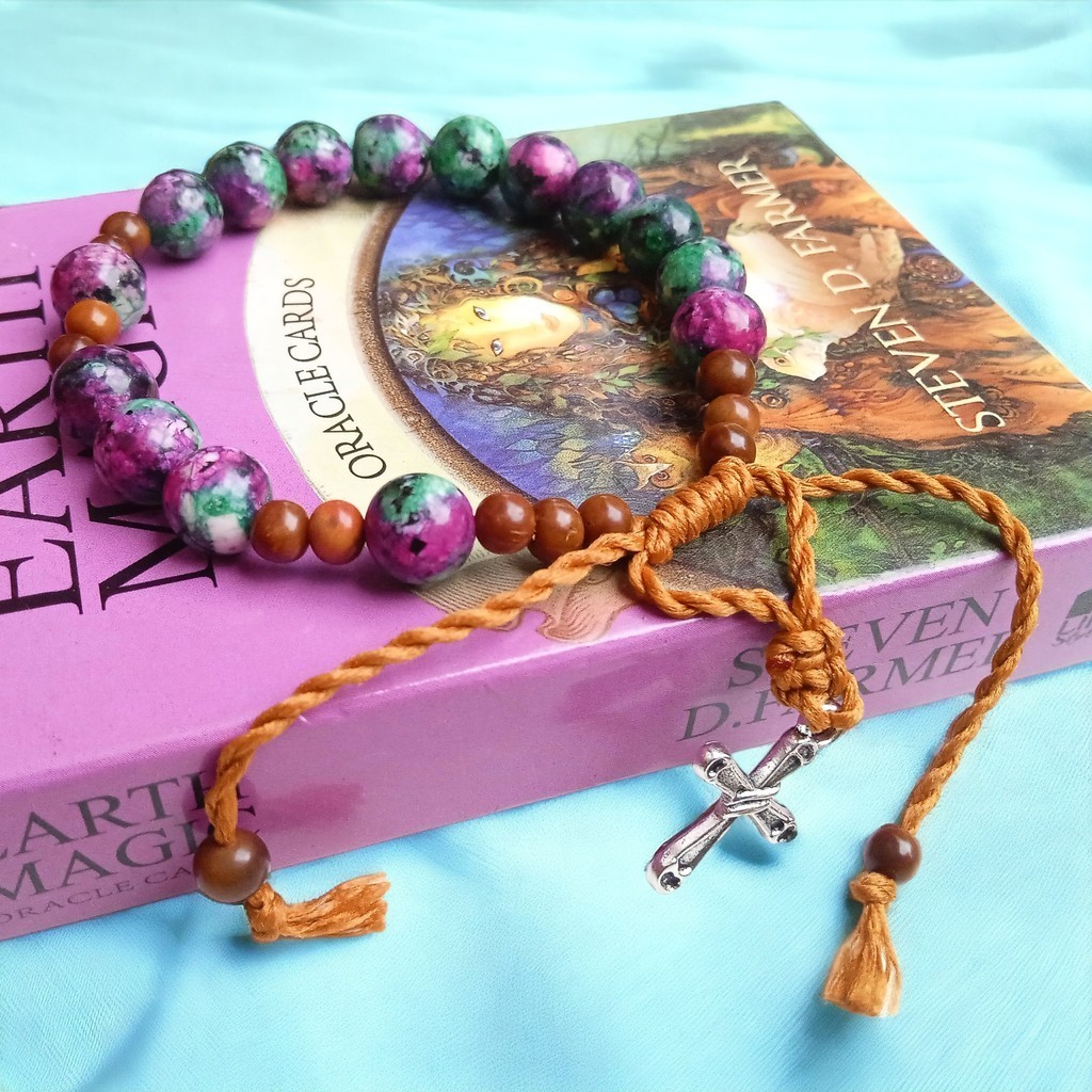 Gelang Rosario Batu Ruby Zoisite Manik Kayu Kokka