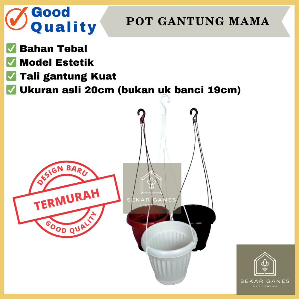 NEW Pot Gantung MAMA Plastik 20 cm 20cm Hitam Bata Putih Unik Estetik Pumba 20 Premium