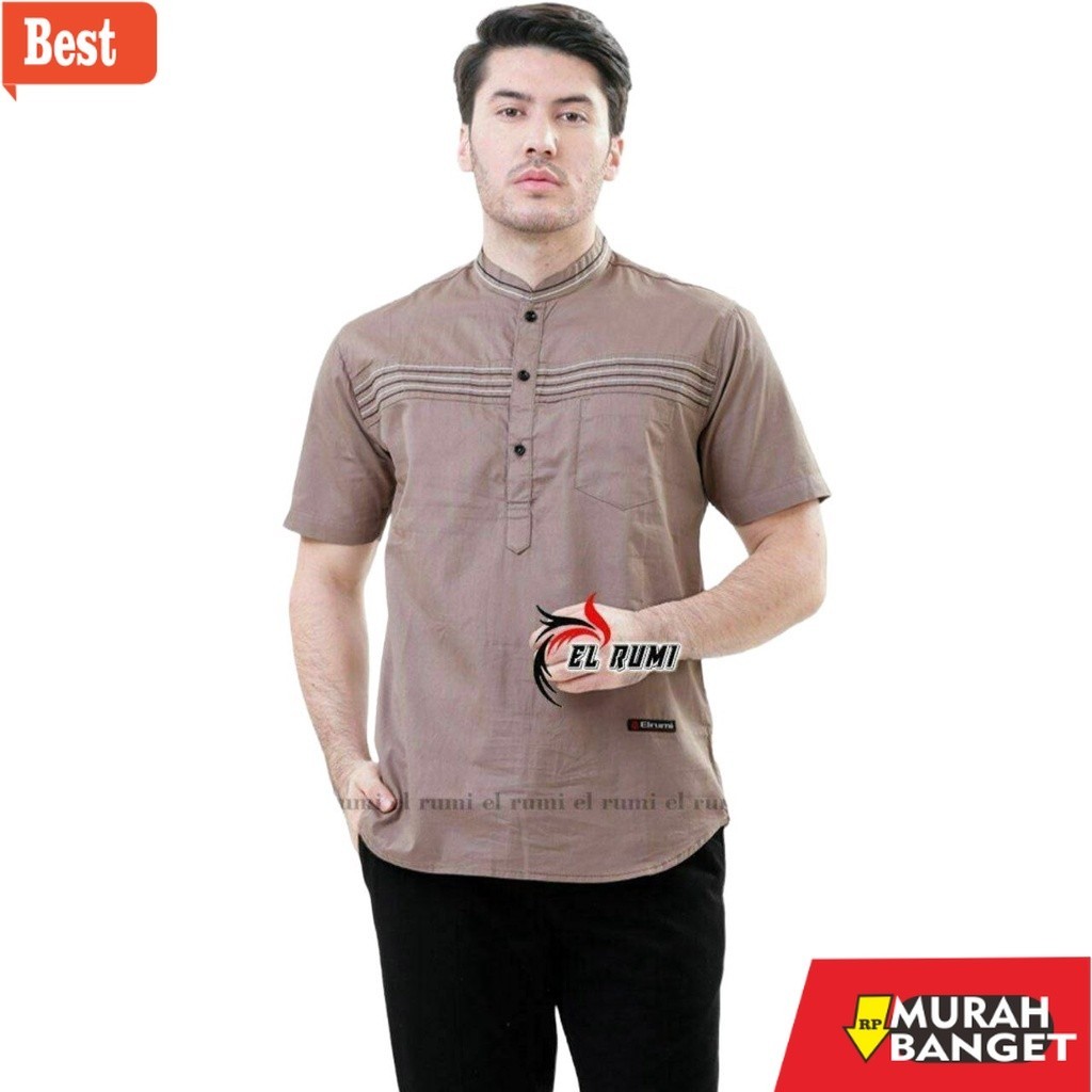 Baju muslim pria pendek- Kemeja MH MILENIAL - KEMKO MH - KEMEJA KOKO CARDINAL - BAJU CASSUAL - KOKO 