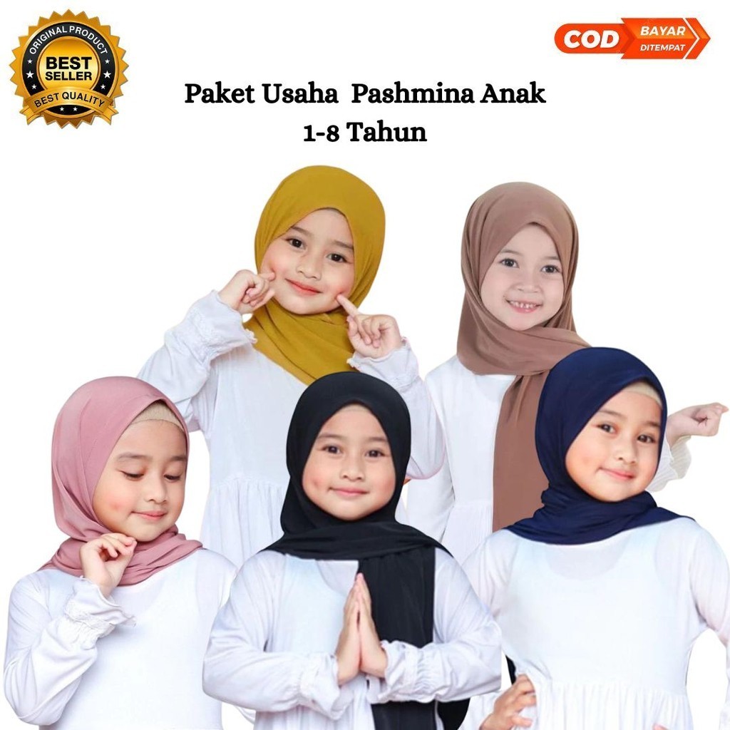 Paket usaha Kerudung pashmina anak jersey 1-8 Tahun Kerudung instan 1 kodi/20 pcs mix warna