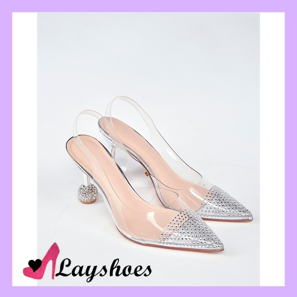 LAYSHOES SEPATU AESTHETIC KOREA IMPORT 【Premium】8cm High Heels Disco Ball Slingback Pump 11016 (36-4
