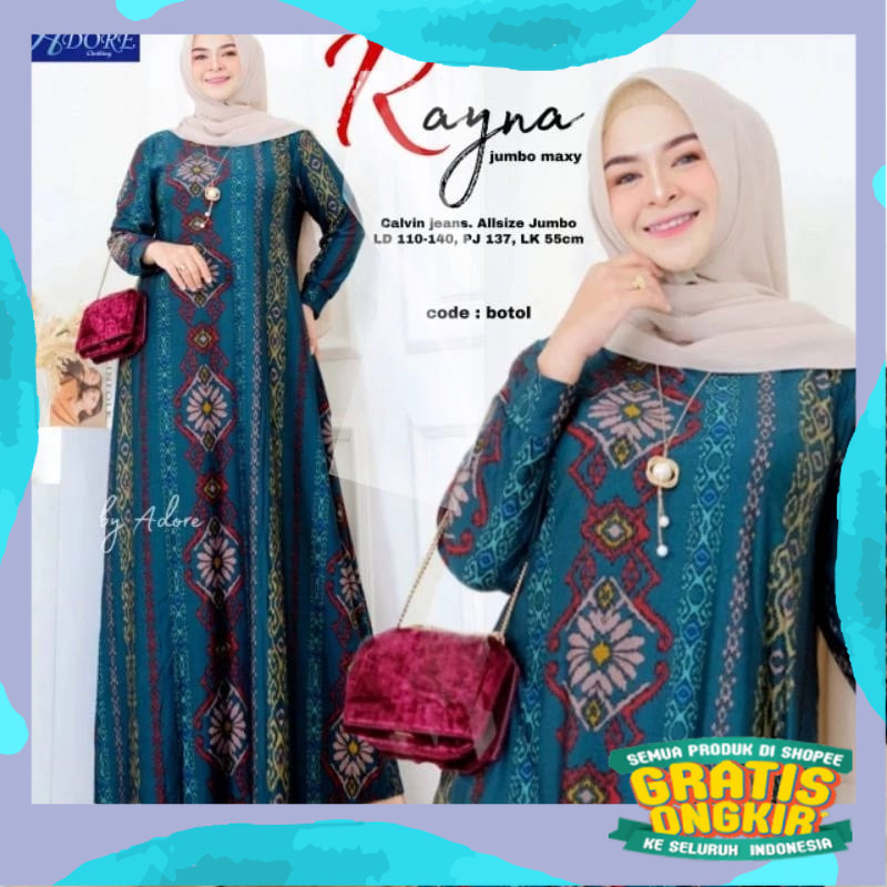 Rayna Maxy Premium Gamis Calvin Jeans Terbaru Gamis Wanita Jumbo Premium Adem Tebal Nyaman Dipakai S