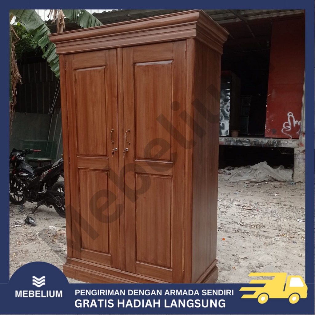 [Premium] Lemari Baju / Pakaian Jati 2 Pintu Doff Kaki Srebet | Lemari Pakaian Kayu Jati Anti Rayap
