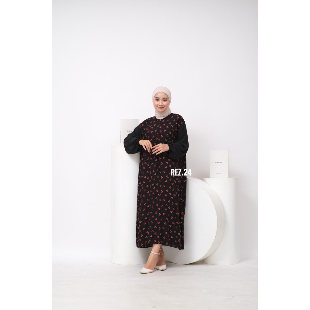 Belvina Dress Ld 120 | Gamis Rayon Motif Kombinasi Crinkle