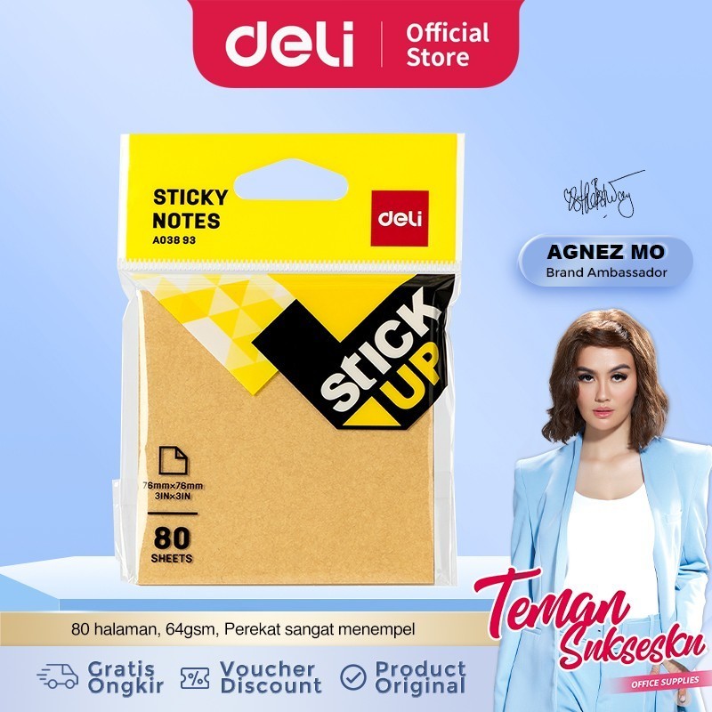 

Deli Sticky Notes Kraft Stick Up 76 x 76mm 80 Sheets - EA03893