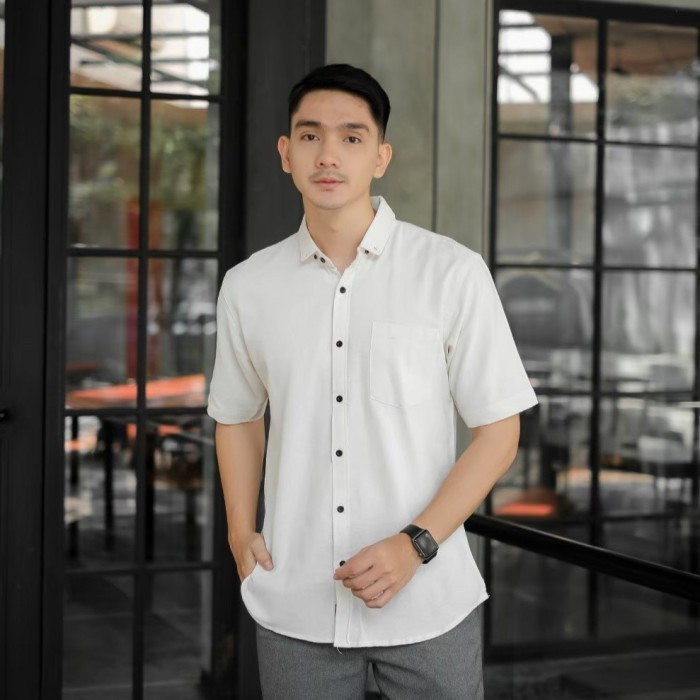 Dreeland Kemeja Linen Pendek Pria - Putih, M