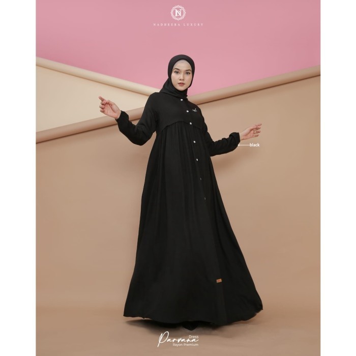 PROMO PARVANA DRESS NADHEERA LUXURY - GAMIS WANITA WARNA HITAM - Hitam, L
