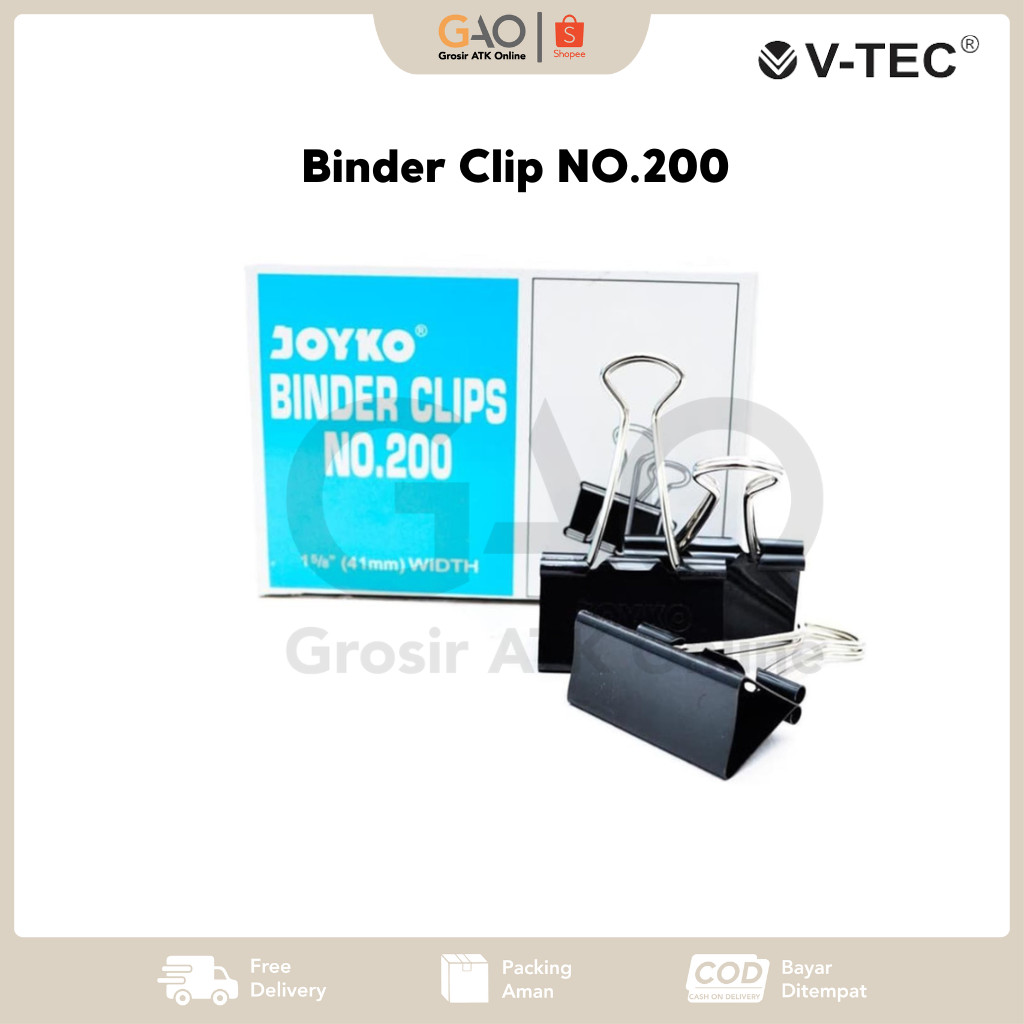 

Binder Clips NO.200 V-TEC Per Pack Isi 12pcs