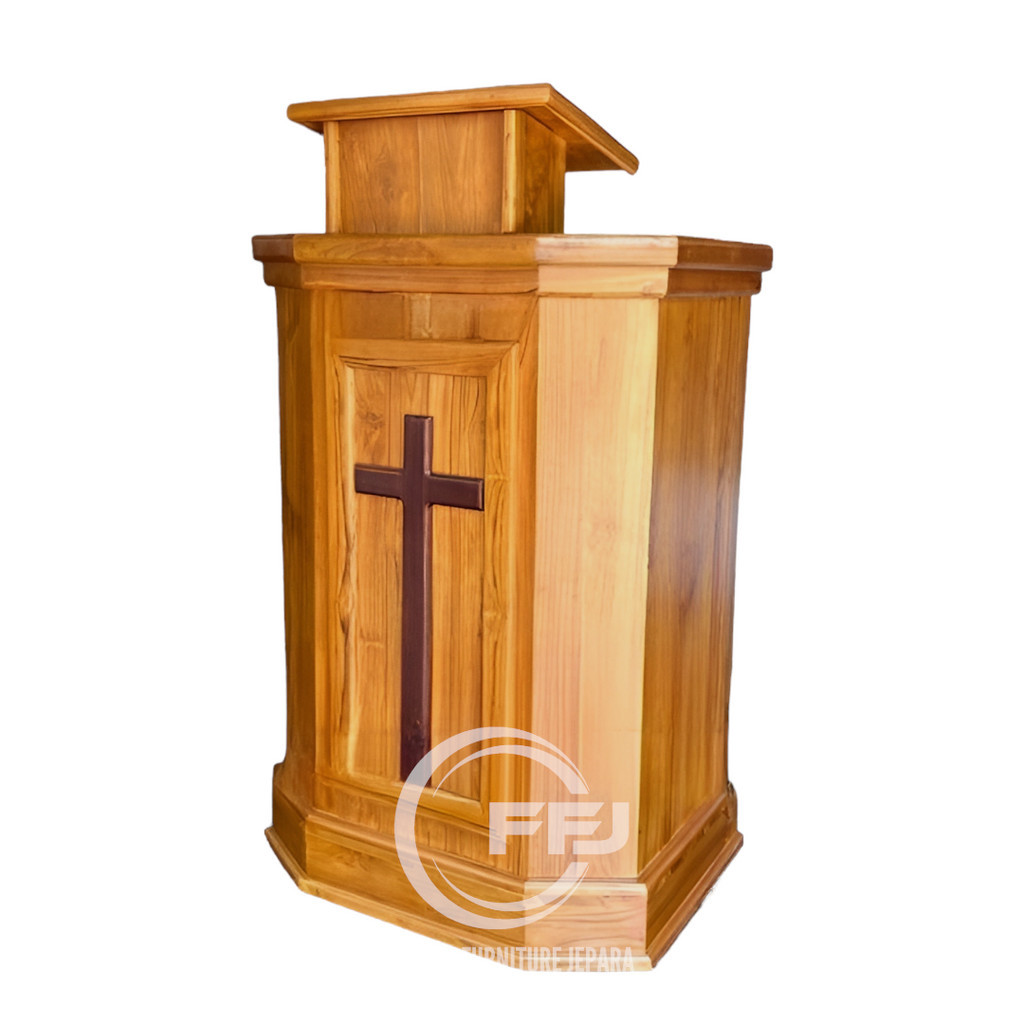 MIMBAR GEREJA MINIMALIS JATI - PODIUM GEREJA PIDATO - MIMBAR KAYU JATI