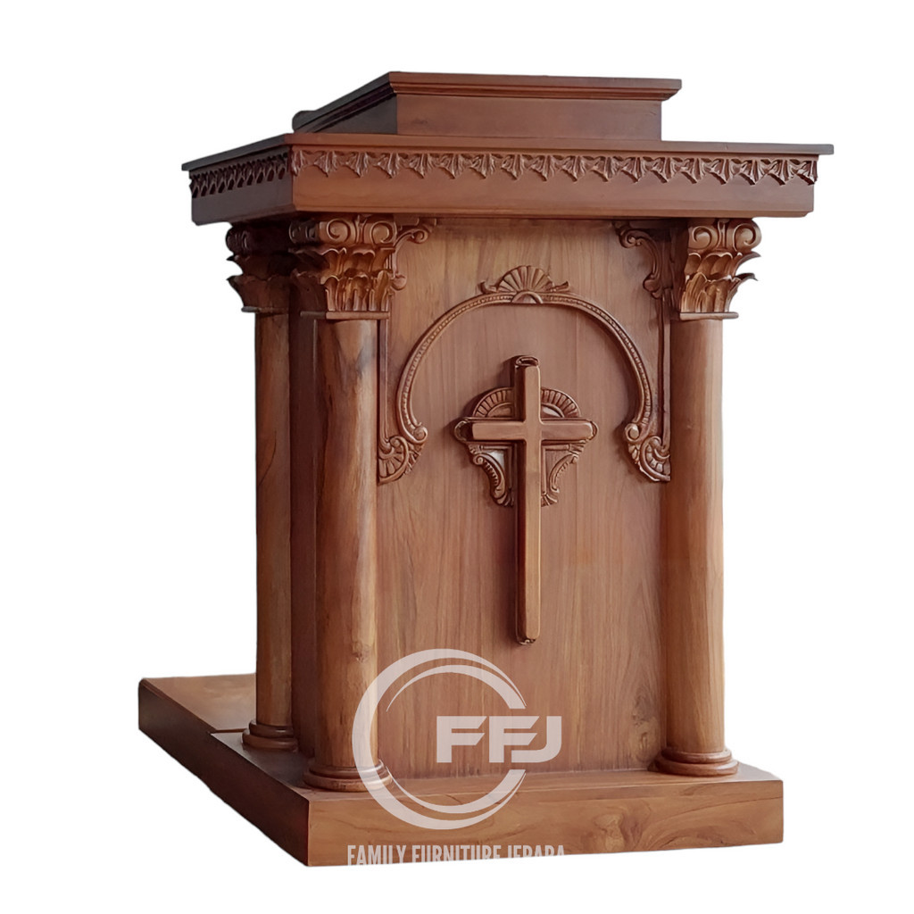 Mimbar Imam Gereja Jati podium mimbar gereja ukiran