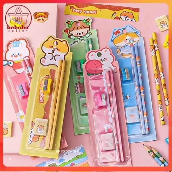

Alat Tulis Pensil 5 IN 1 Karakter / Stationery Set Pencil 3 IN 1 Character