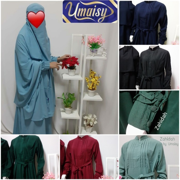 Gamis Set Akhwat Syar'i Murah Wolfis Zahidah Umaisy FREE CADAR BANDANA - Hitam, S