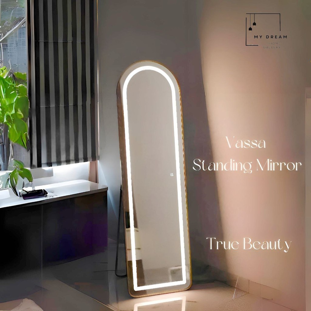 Vassa Standing Mirror LED Cermin Full Body LED Lampu 3 Warna Aesthetic | Cermin Lampu 3 Warna | Cerm