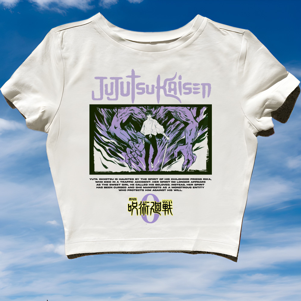 Crop Top Anime Jujutsu Kaisen | Crop tee Y2K White VINTAGE | T-Shirt Bootleg Oversize Putih | Kaos B