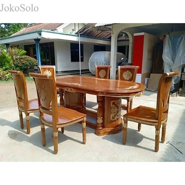 

Meja Makan Besar Panjang Kursi 6 Bahan Kayu Jati Ukir Jepara murah