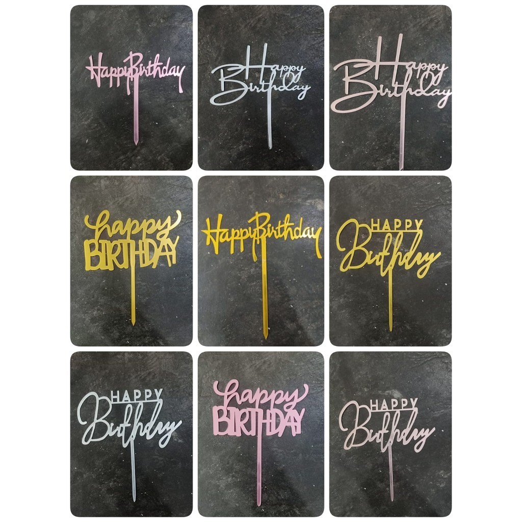 

*DUNIA PESTA* TOPPER AKRILIK TIPIS / DEKORASI KUE tulisan "HAPPY BIRTHDAY" (SATUAN)