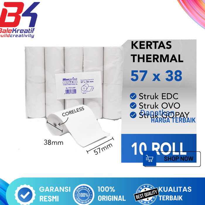 

Kertas kasir Thermal lite Blueprint 57x38mm 1 Pack Isi 10 Roll