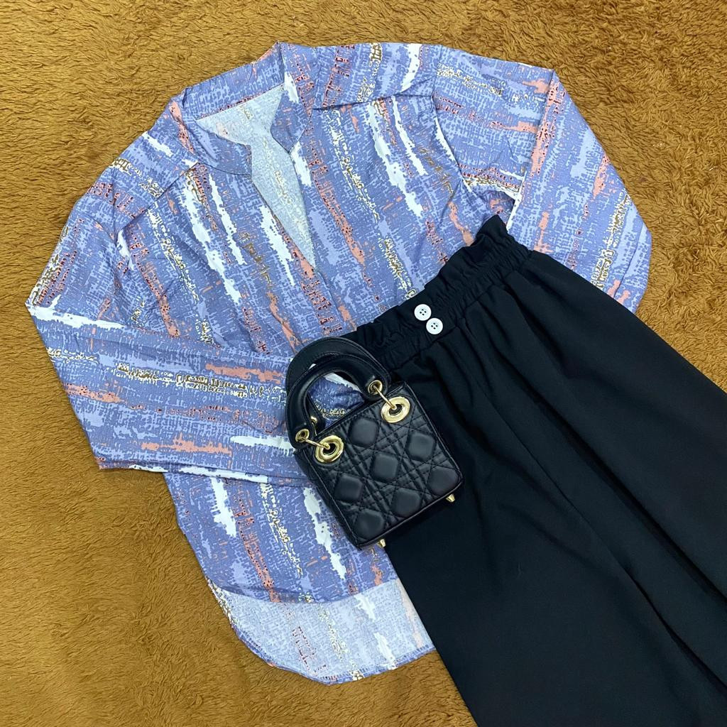 One Set Wanita Kekinian tiara tunik blouse bambu Outfit Fashion OOTD Premium