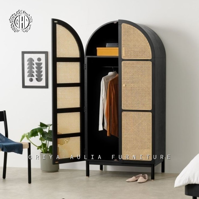 LEMARI JATI ROTAN - LEMARI BAJU KAYU JATI - ALMARI PAKAIAN RETRO JATI