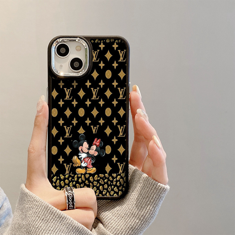 Black soft Chanel Case Brand Cute Mickey and Minnie patterns Supreme Chanel Gucci LV Case For iPhone