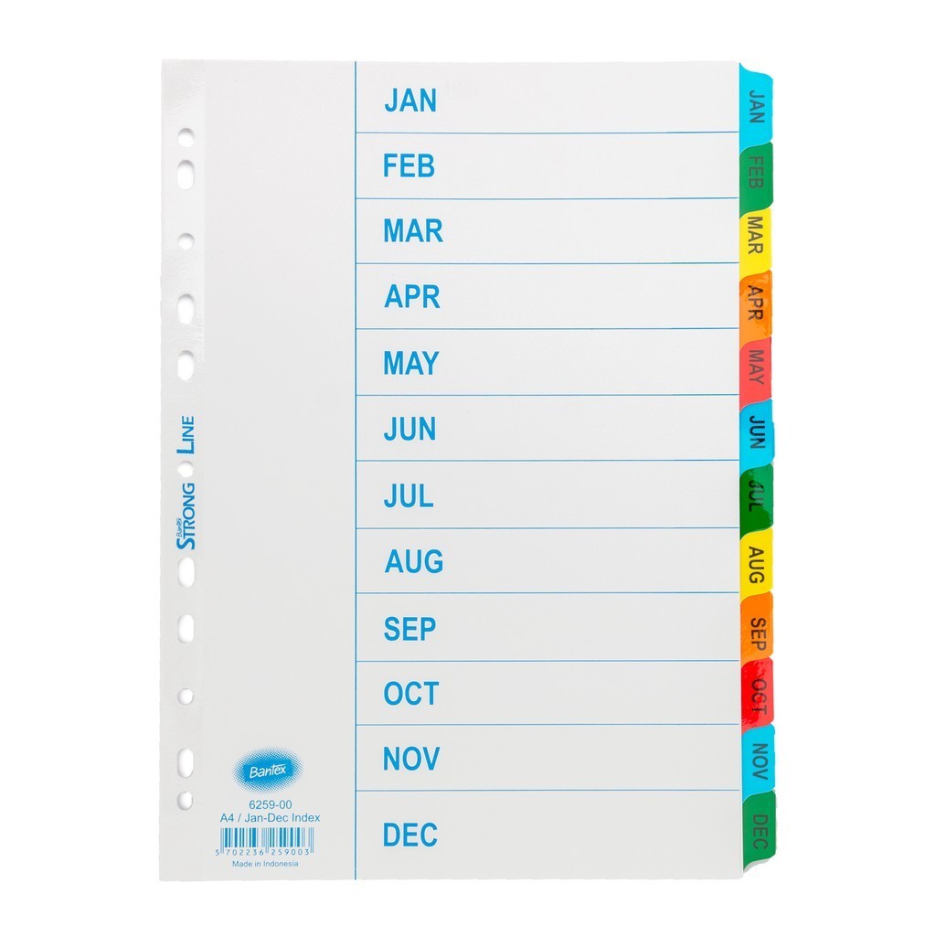 

[Stationery Spectrum] Bantex Strongline Indexes A4 JanDec (12 Pages) 6259 00