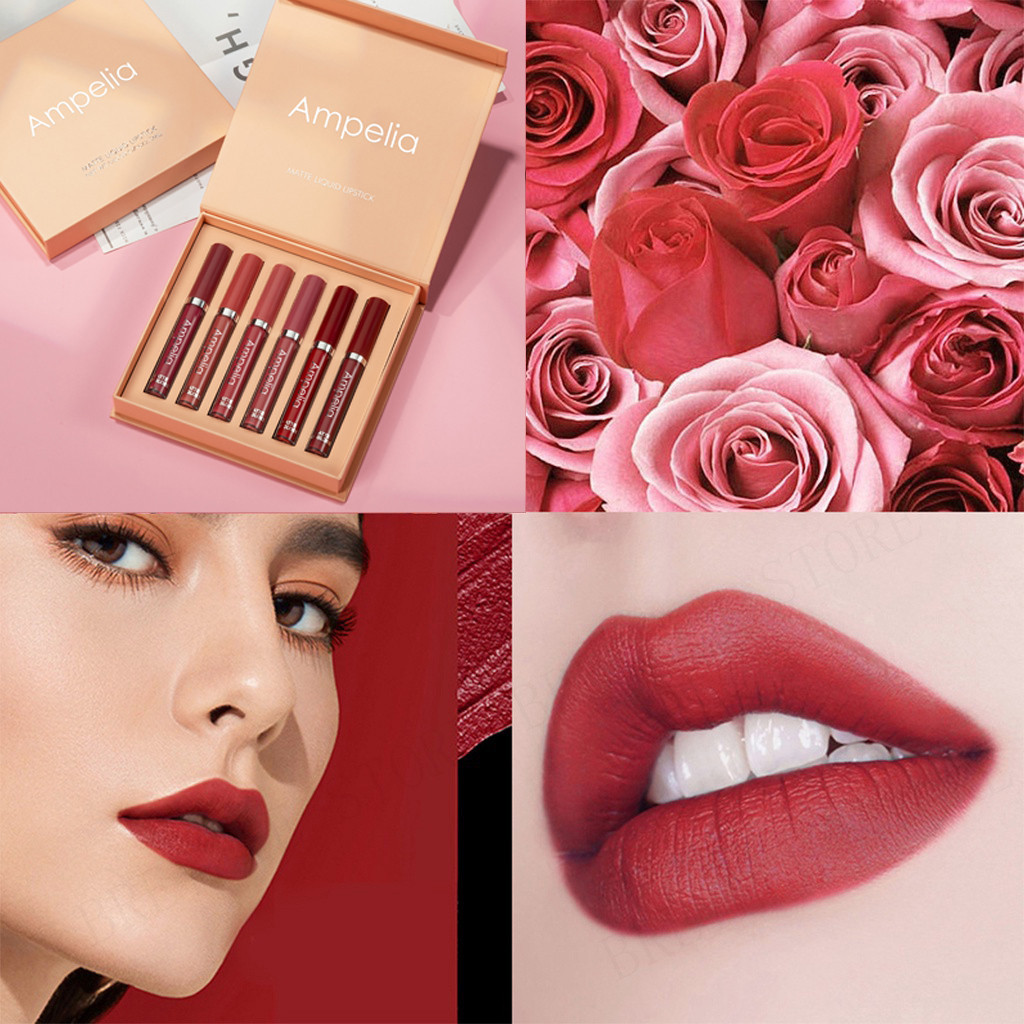 Ampelia 12 Warna Lipstik Set Lipstik Cair Lembut dan Tahan Air Pelembab Anti Lengket Cangkir Warna T