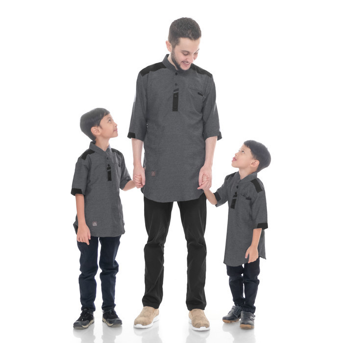 Baju koko couple ayah dan anak laki laki kurta pakistan pria dewasa - Hitam, L ANAK