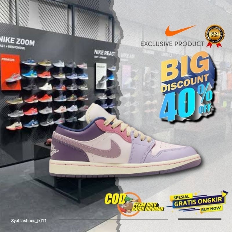 Sepatu Wanita Sneakers Jordan 1 Low Pastel Purple Original