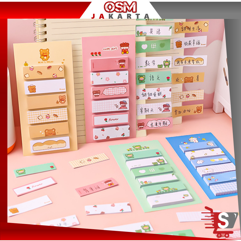 

KINGs - S6222 Penanda Buku Memo Stick / Mini Memo Lucu 6 in 1 / Sticky Notes Label Karakter / Stationery Memo Pad Convenience Cute