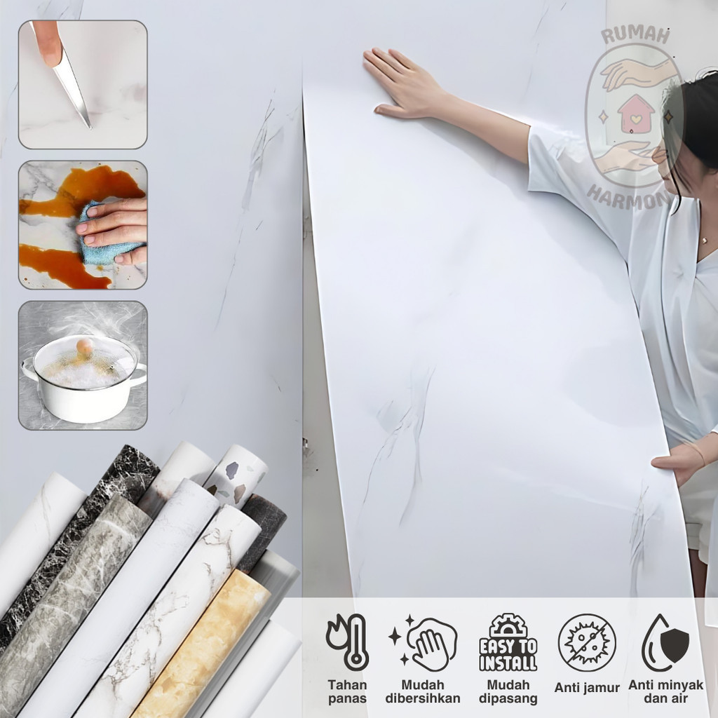 Wallpaper Stiker Dinding Ukuran 60 Cm X 3 M Motif Marmer Keramik Untuk Interior Dapur