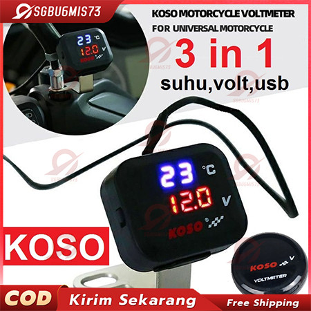 Voltmeter Koso 3 In 1 USB Charger Universal SEMUA MOTOR Anti Air Original Termometer Digital Jam Suh