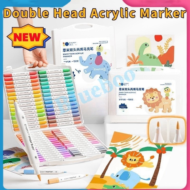 

【Dual-Head】Marker Akrilik 24/36/48/60 Warna Set Marker Akrilik Pemula Seni Warna Cerah dan Tahan Air