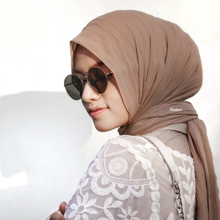 [[PREMIUM]]DISKON JINISO - Aura Hazelnut Active Hijab Pashmina Shawl - PLISKET WAVE