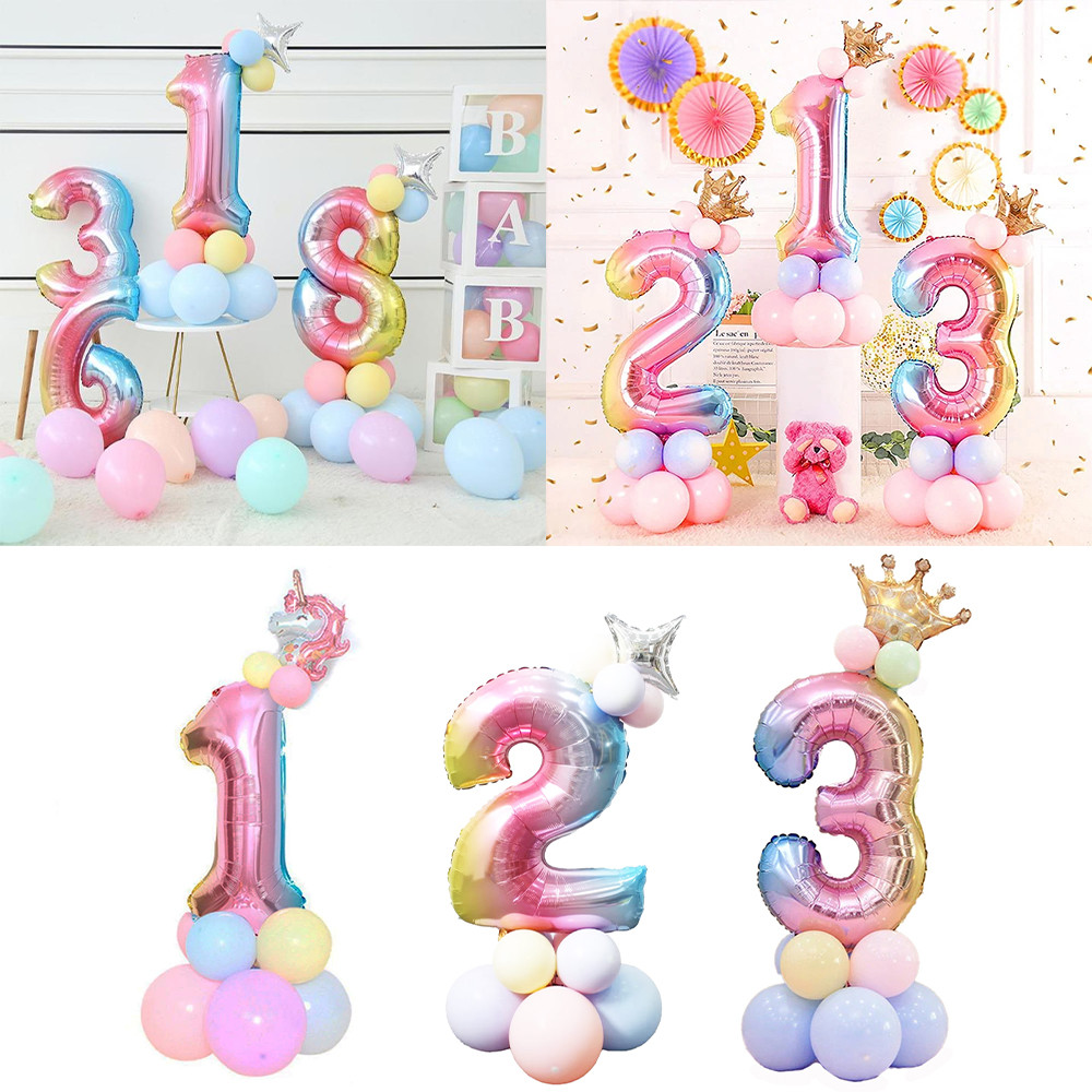 Paket Balon Angka Jumbo 80cm Rainbow Standing Mahkota Ulang Tahun Anak