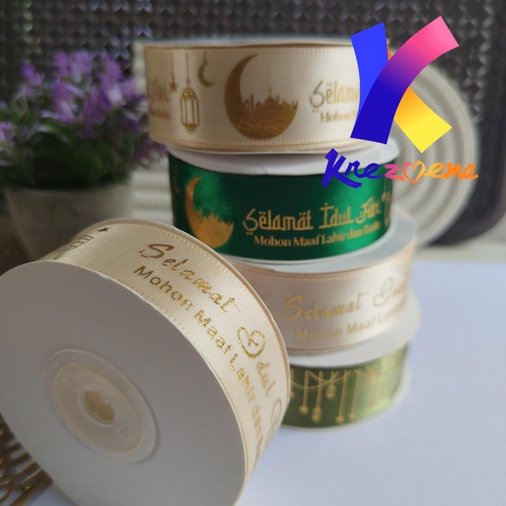 

Pita Lebaran Idul fitri sablon emas timbul pita hampers 2,5cm